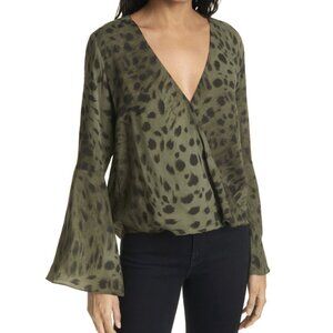 L'AGENCE Olive Leopard Print Blouse